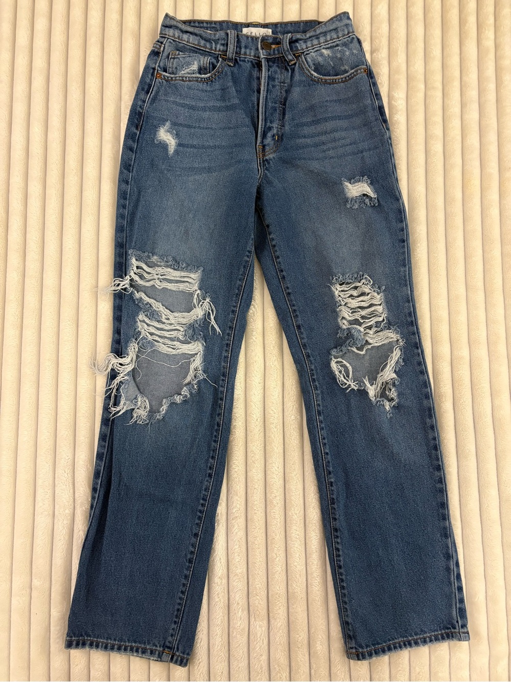 Cello Women's Distressed Dark Blue Boyfriend Jeans